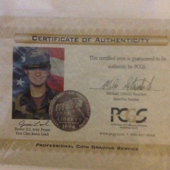 PCGS 1994-W Graded MS70 Women in Military Silver $1 Signed by Jessica Lynch - Picture 3 of 5